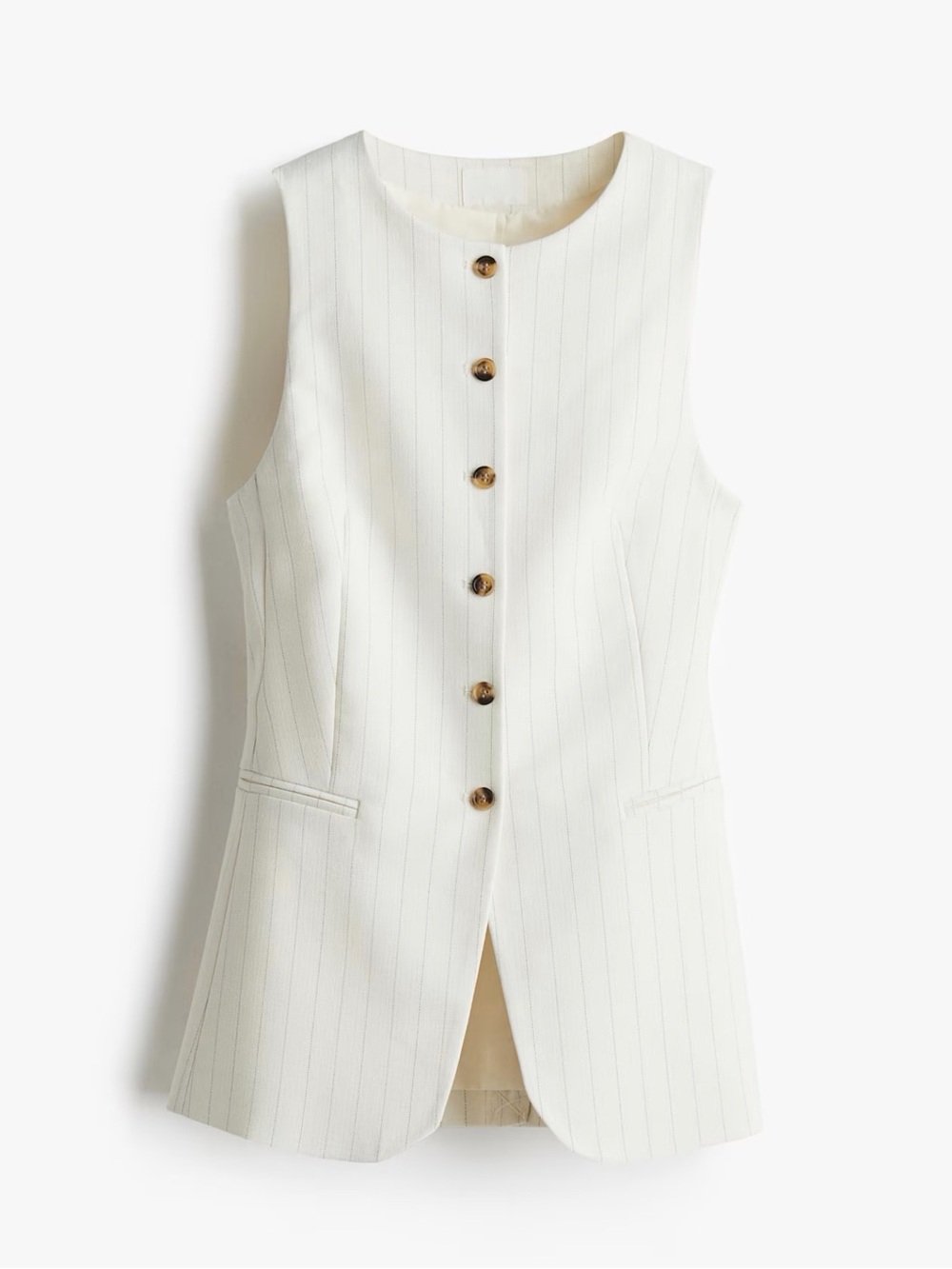 H&M Cream Pinstripe Sleeveless Long Suit Vest M New SOLD OUT